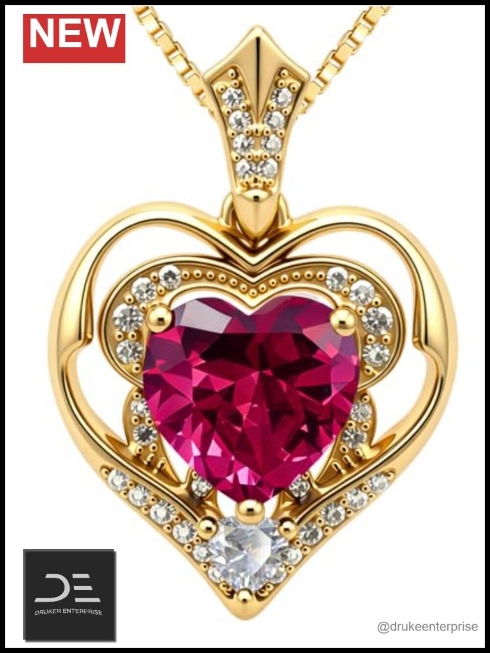 18K Gold Plated Double Heart Birthstone Necklace Dainty Pendant Jewelry Gift